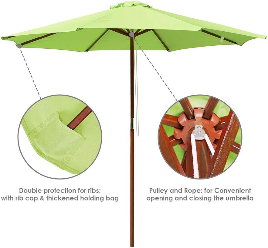 Amazon Com Yescom 9ft Wooden Patio Umbrella 8 Ribs Outdoor Market Table Umbrella Garden Backyard Parasol Sunshade Bright Green Garden Outdoor