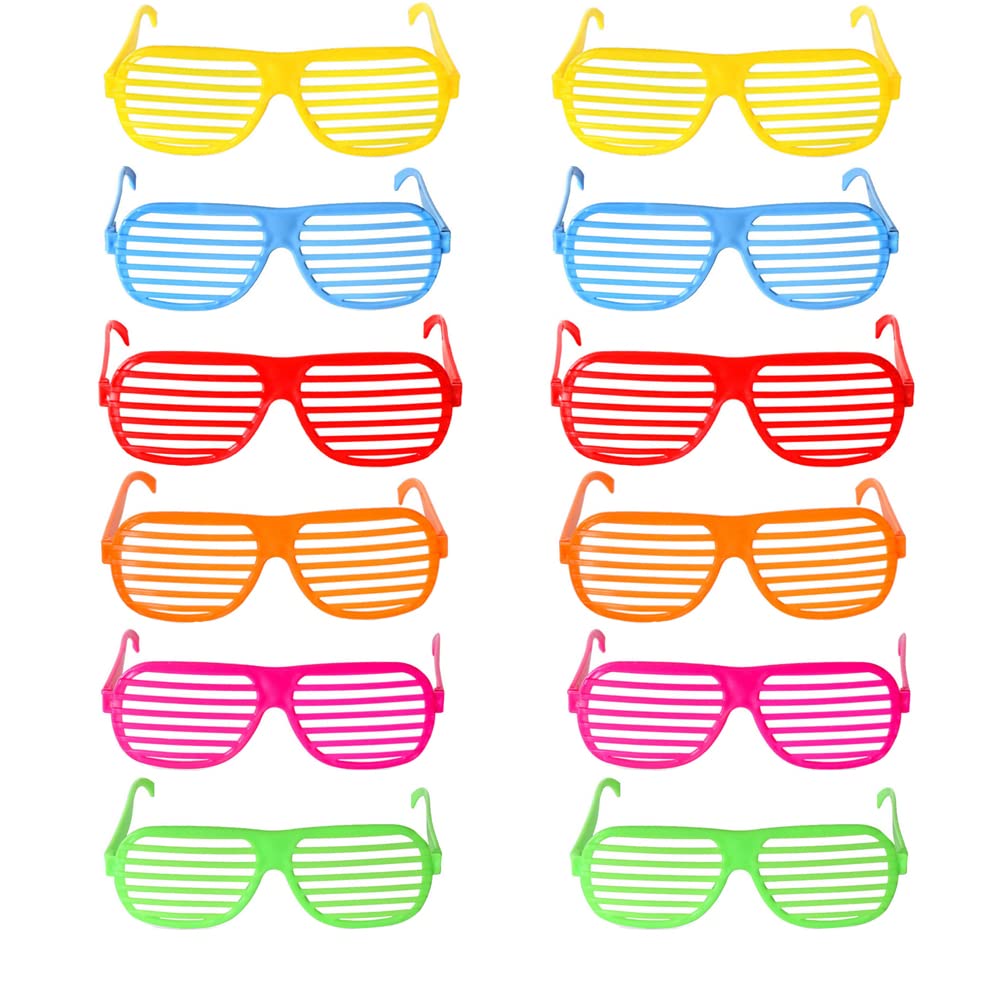 Mu Mianhua 12 PCS Shutter Shading Glasses 80's Party Slotted Sunglasses Neon Color Shutter Shades Glasses Children Party Bag Fillers Kids Novelty Fancy Dress Costume for Night Out Party
