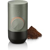 WACACO Minipresso GR2 Portable Coffee Maker For Ground Coffee, Gray Olive | Manual Operated, Compact &amp; Light For Travel Camping, 18 Bar, Patented Adjustable Basket 8g - 12g, Espresso up to 60ml
