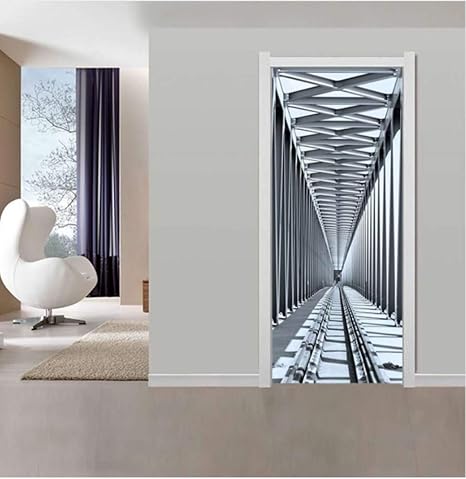 Avoir Images Autocollant De Porte 3d Rail Pont Autocollants Porte Pvc Papier actualisé par