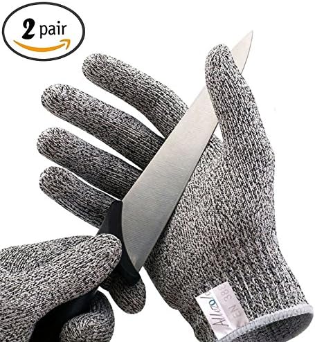 [2 Pair]Cut Resistant Gloves for kitchen ,[ Lightweight][ Breathable] Best Food Grade Level 5 Cut Protection Gloves for cutting in the kitchen, wood carving, oyster shucking, carpentry, (Medium-Grey)
