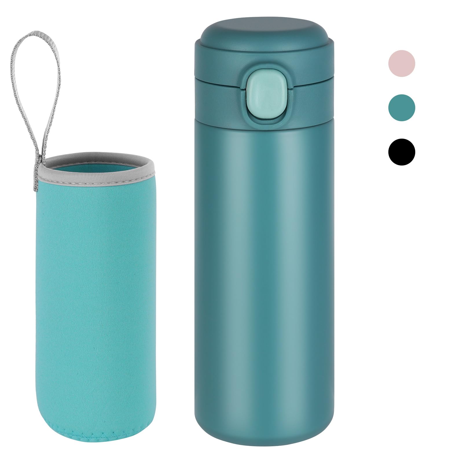 Flintronic 450ML Travel Mug Reusable Coffee Cup with Leakproof Lid Insulated Coffee Mug for Hot & Cold Drinks, BPA-Free 304 Vacuum Stainless Steel Travel Mug (Blue)