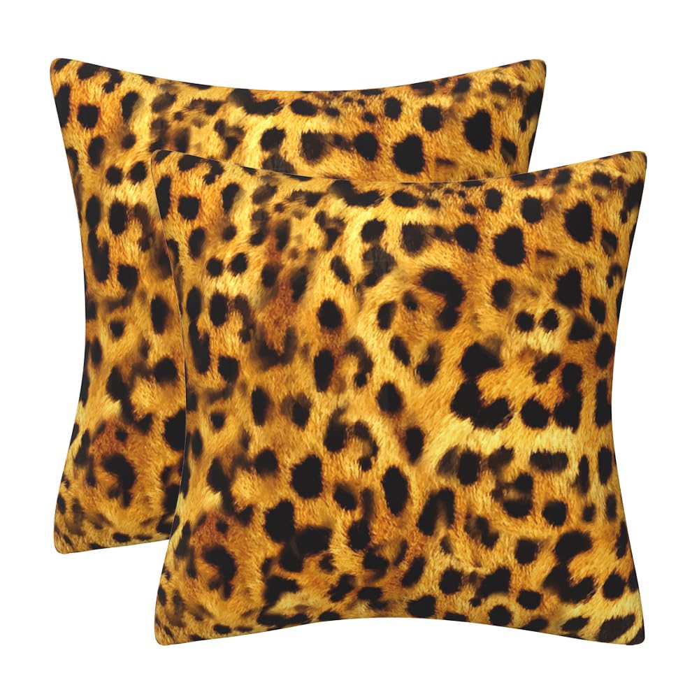 DILOXNSU Set of 2 Cushion Cover 45 x 45 Leopard Abstract Animal Skin Soft Velvet Double-Sided Modern Decor Square Pillow Cases for Sofa Bed Couch Outdoor Cushions Covers 18 x 18 Inch Home Decorations
