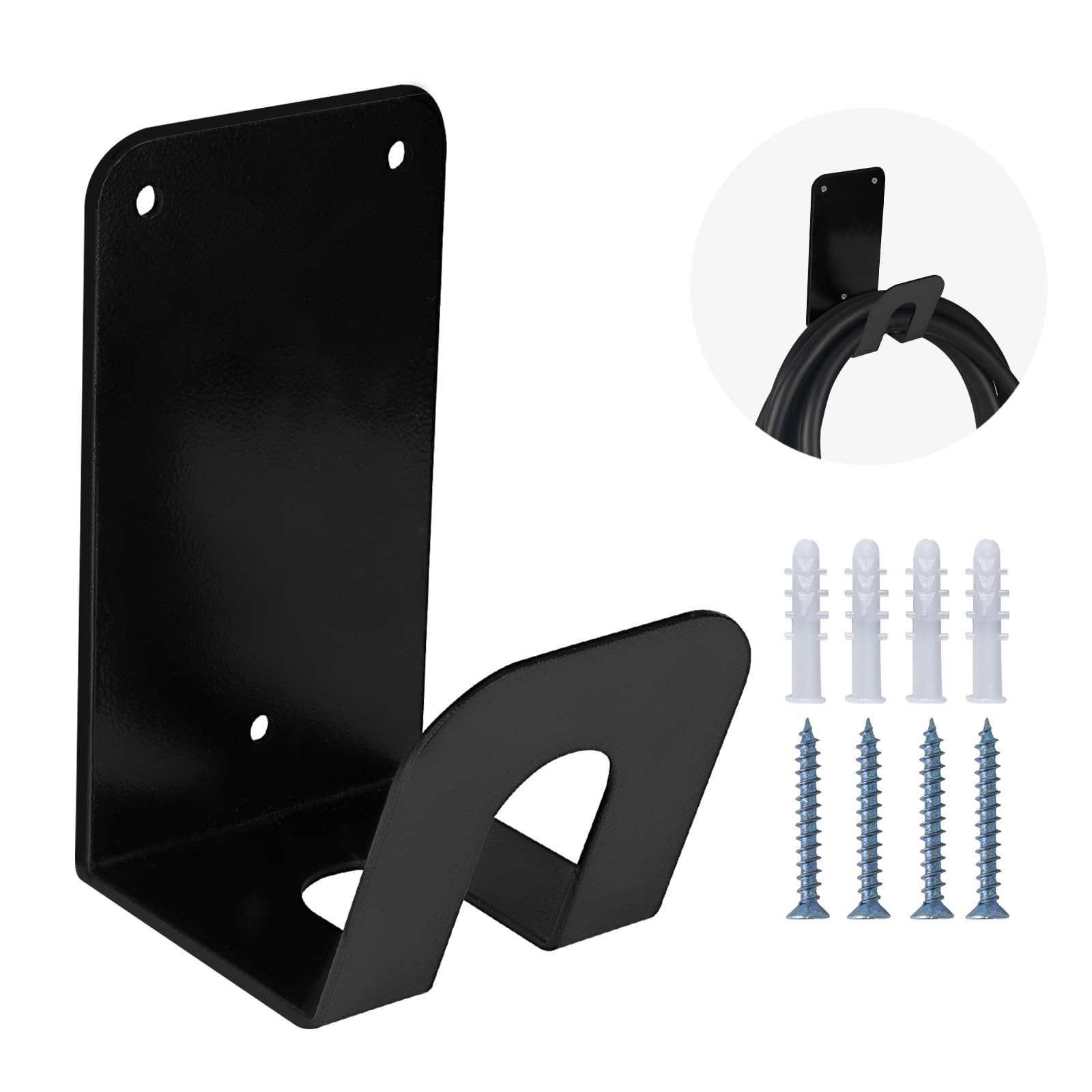 Tera EV Charging Cable Holder: Heavy Duty Wall Mount J-Hook with Screws to Protect and Protect Electric Car Charging Cable in Garage Accessories for Electric Vehicle Charging Stations Black