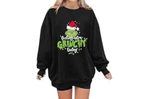 SEGAVEN 𝑮𝒓𝒊𝒏𝒄𝒉𝒔 Sweatshirt for Women Green Crew Neck Long Sleeve Shirts Blouse Merry Christmas Printed Pullover Sweaters