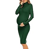 Yeshape Maternity Dresses for Women Winter Long Sleeve Maternity Bodycon Dress for Baby Shower Maternity Photoshoot Green