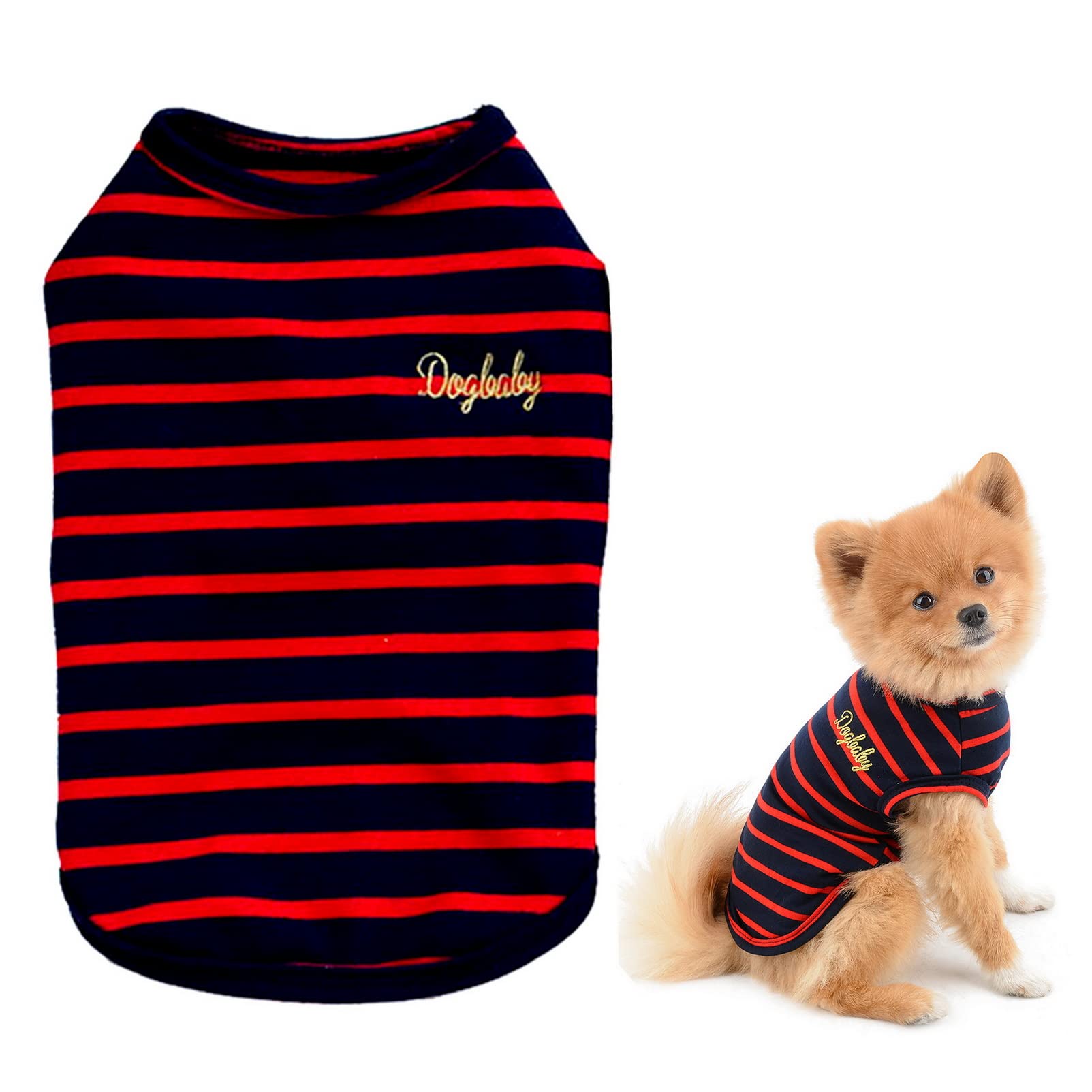 SMALLLEE_LUCKY_STORE Pet Small Dog Tank Top Cotton Vest Stripes T-Shirt Doggy Shirts Chihuahua Clothes Red XL