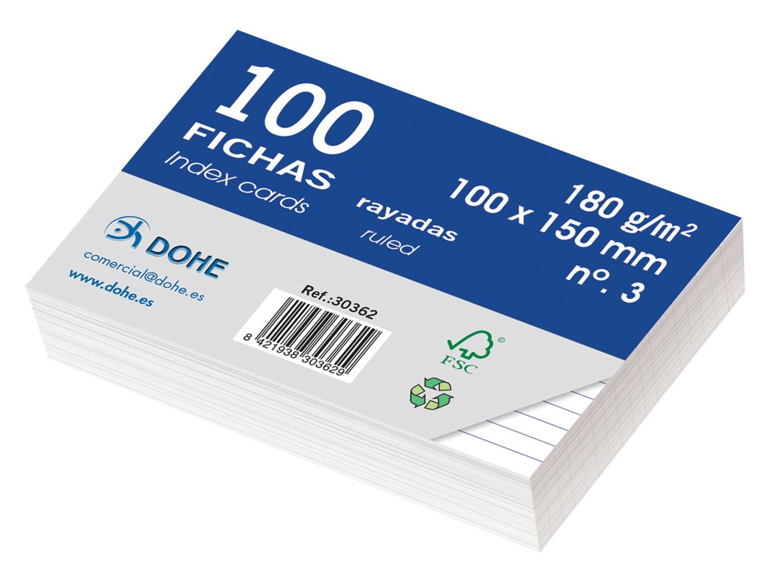 Dohe - Pack of 100 Sheets White Card Stock Rayadas, 180 gr, No. 3, 100 x 150 mm - FSC Mix AEN-COC-000243