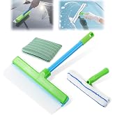 Window Cleaning Kit, Window Squeegee, Recyclable Silicone Window Squeegee Kit, 3 in 1 Glass Cleaning Tool with Rotatable Rubber Microfiber Scrubber (1 Set)