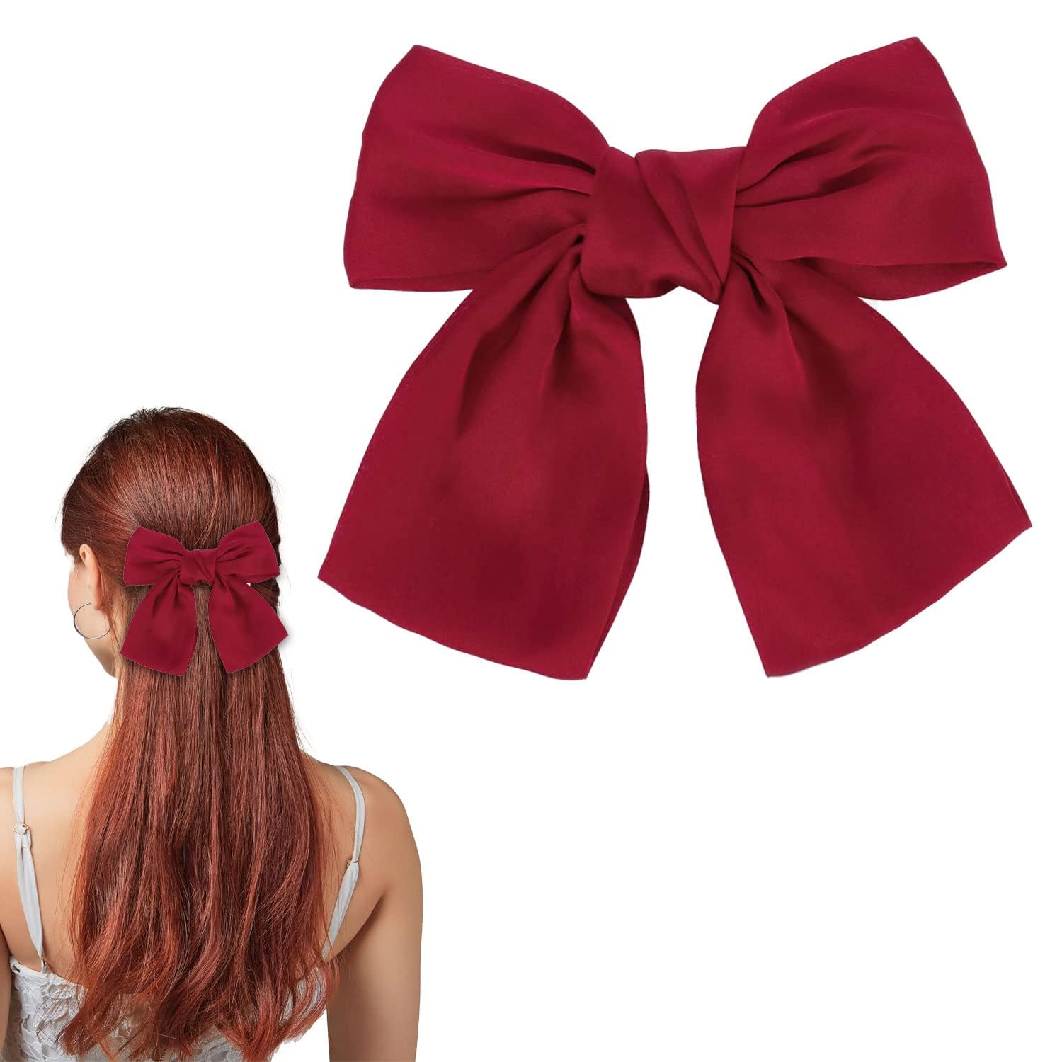 LECTNORE Bow Hair Clip - Red Hair Bows for Women, Satin Silky Ribbon Bowknot French Barrettes Hair Accessory for Girls