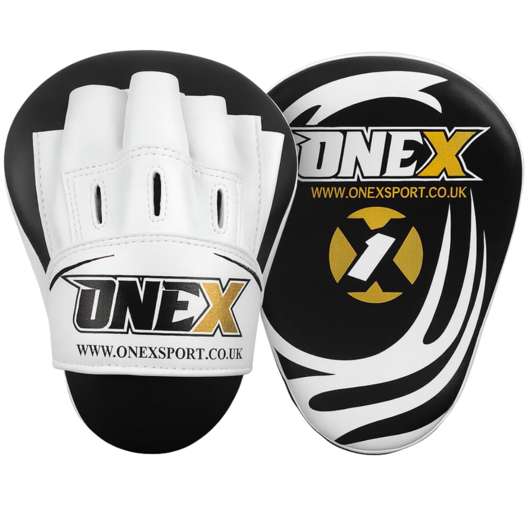 Boxing Pads Curved Focus Mitts, Maya Hide Leather KARA Hook and jab Training Pads, Adjustable Strap Ventilated, MMA Muay Thai Kickboxing Coaching Martial Arts Punching Hand Target Strike Shield