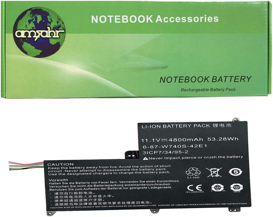 amsahr 11.1 V 53.28 W 4800 mAh Replacement Battery for Clevo W740SU/Schenker S413 Series