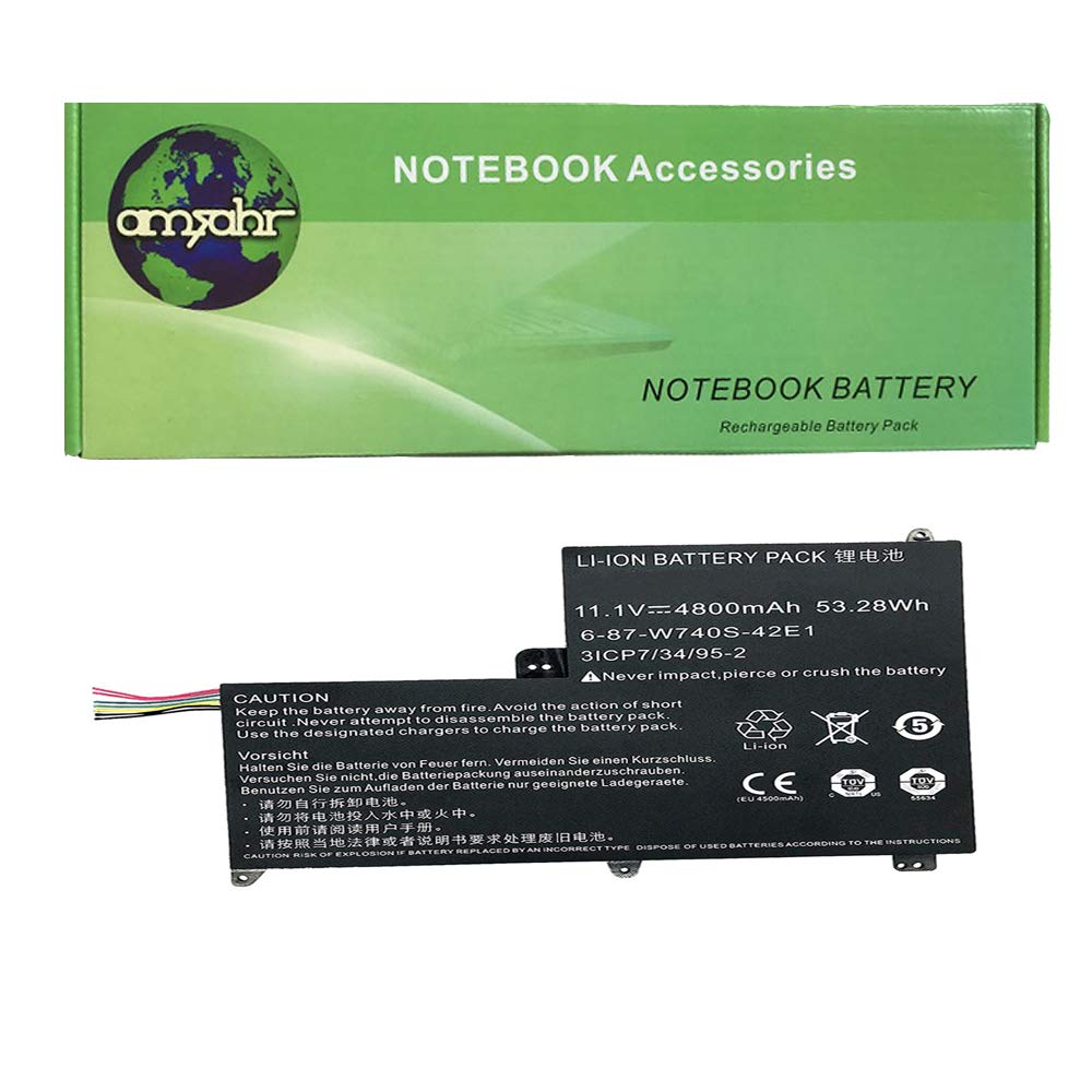 amsahr 11.1 V 53.28 W 4800 mAh Replacement Battery for Clevo W740SU/Schenker S413 Series