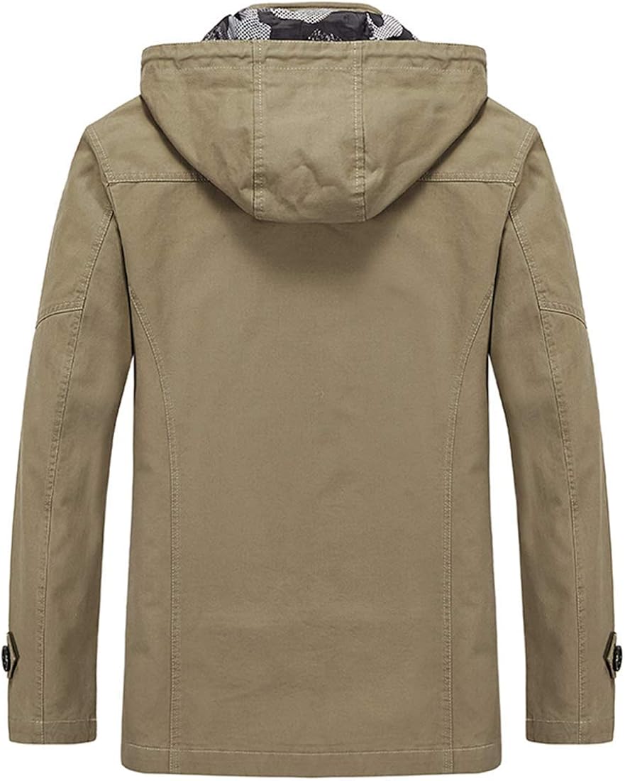 Vcansion Men's Cotton Military Windbreaker Jacket with Hood Trench Coat at  Men’s Clothing store