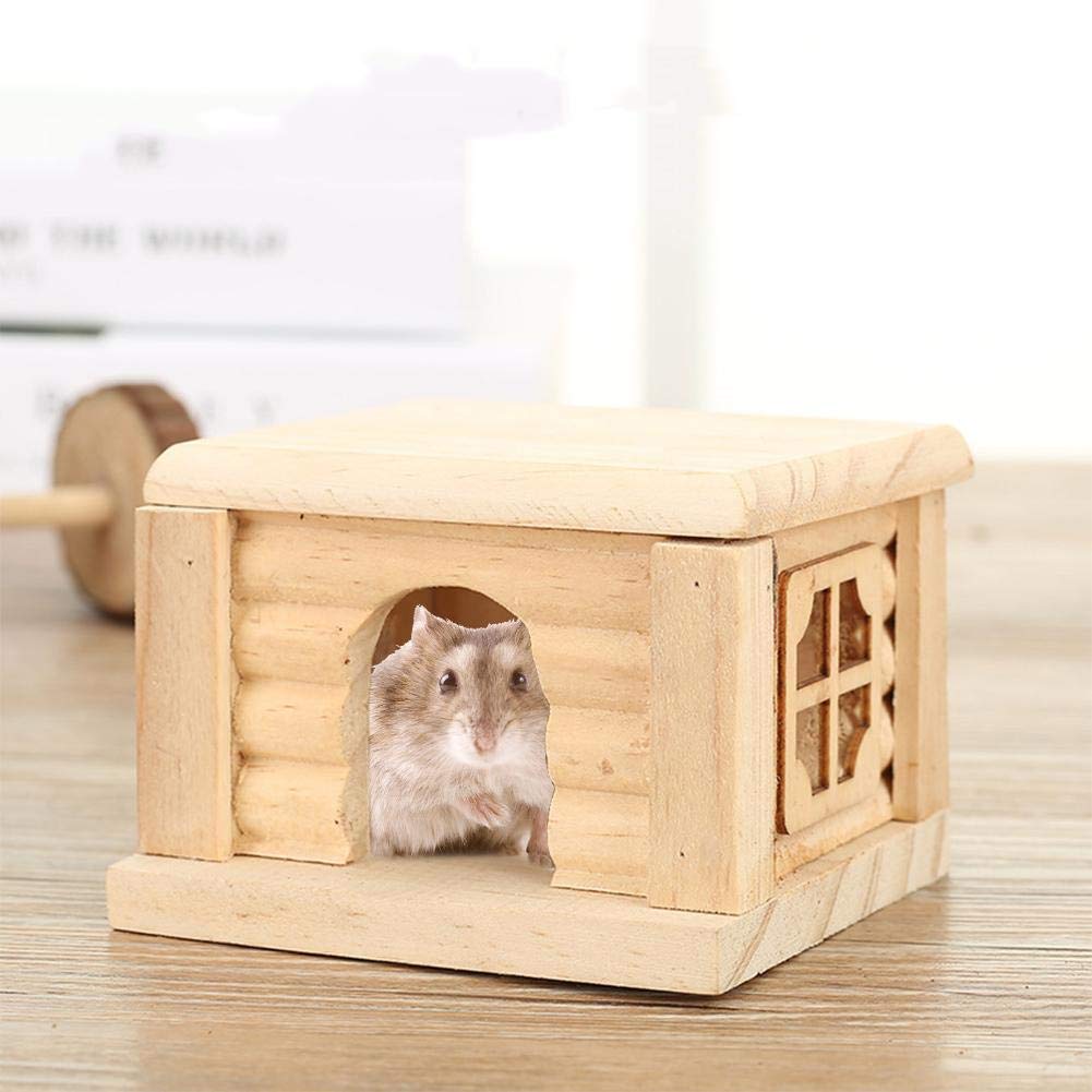Wooden House,1Pc Natural Wooden Hamster House Flat Top Cabin Rat Hut Mouse Cage for Small Pet Toys