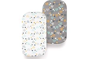 COSMOPLUS Bassinet Sheet Set 2 Pack Stretch Fitted Craddle Fitted Sheets for Bassinet Pads/Mattress, for Boys Girls,Unisex,Ultra Soft,Heart Pattern