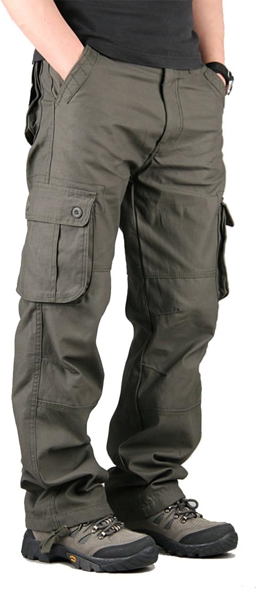 TAIPOVE Men's Combat Cargo Pants Work Trousers with Knee Pad Pockets Retro Casual Cotton Slacks Adjust Bottom Loose Fit 30"-44" Black Khaki Army Green Grey