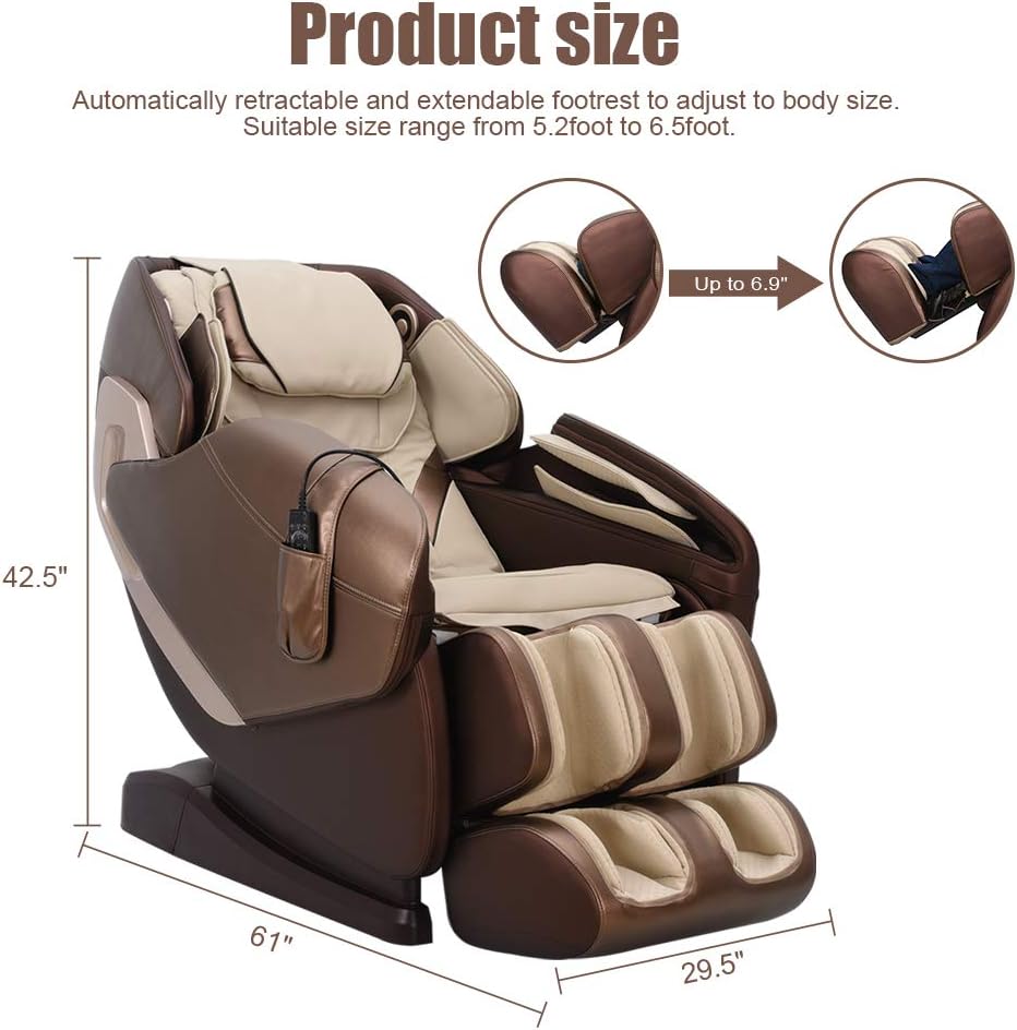 Real Relax SL-Track Shiatsu Massage Chair, Zero Gravity Full Body Shiatsu Massage Recliner with Music Sync Massage Body Scan Bluetooth Heat Foot Roller, PS5000(Champagne): Furniture & Decor