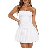 REORIA Women's Tube Top Mini Bubble Dress Sleeveless Backless Sexy Bodycon Ruched Short Dresses Party Night Club Outfits