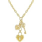 HETICA Heart Necklace for Women Lock Necklace Key Charm Necklace Fashion Gold-Plated Necklace Jewelry
