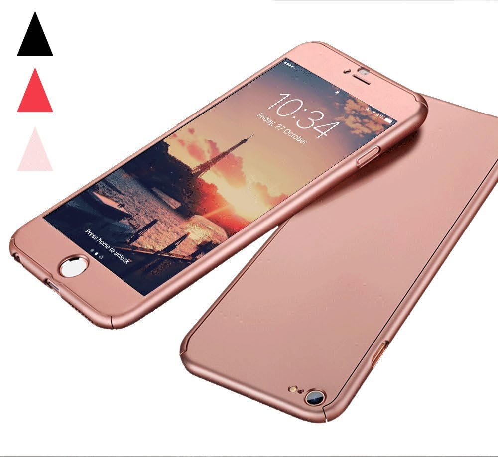 iPhone 6 Case , iPhone 6S Case,HonKzi Ultra-Thin 360 Full Body Protection Hard Slim Case Cover with Tempered Glass Screen Protector for Apple iPhone 6 /6S 4.7Inch) - Rose Gold
