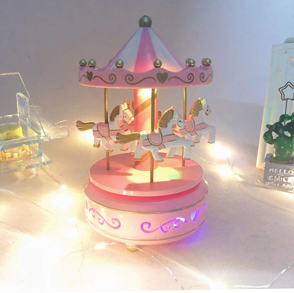 Classic Carousel Music Box LED Color Changing 4 Horse
