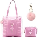 Sunnymove Dance Bag for Girls Ballerina Canvas Tote and Makeup Bag with Key Chain Set Cute Lace Dance Ballet Tote Christmas Kids Gifts Cute Plush Hanging Pink Ball for Girls Yoga Duffle