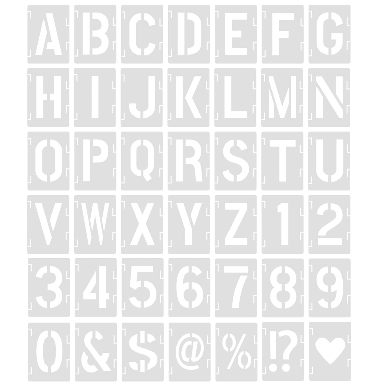 2 Inch Letter Stencils for Painting, 42pcs Letter Alphabet Number Stencil Reusable Plastic Large Letters Alpha Symbol Stencils for Wall Art Drawing
