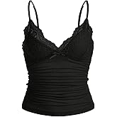 MakeMeChic Women's Plus Size Fall Tops Floral Lace Camisole Bow Knot Spaghetti Strap Ruched Fitted Tank Tops