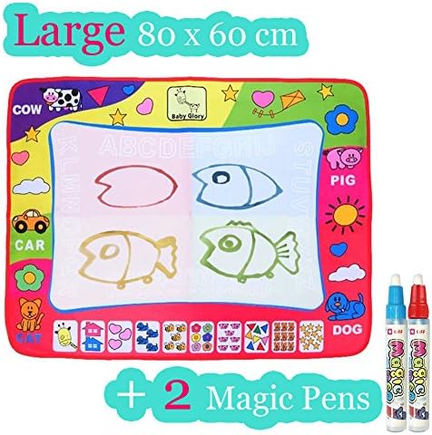 Large Doodle Mat, Large Magic Water Drawing Painting Writing Mat Pad Board, 2 Pen Develop Intelligence Sketch Learning Toy Gift for Boys Girls Toddlers Kids Children 4 Color