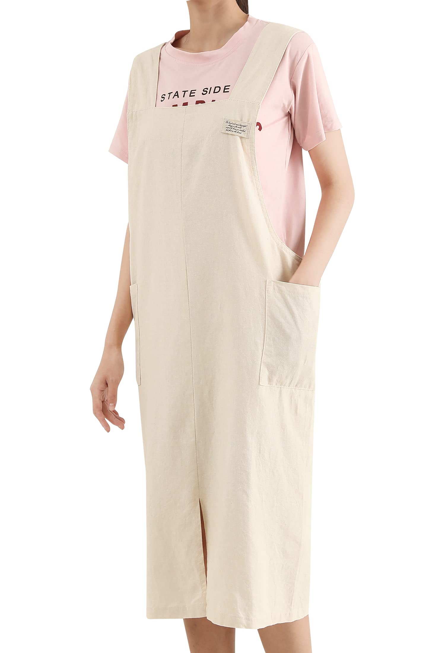 AOBBYBBS Cotton Linen Apron Beige Linen True Color Halter Cross Bandage Aprons Japanese Style X Shape Kitchen Cooking Clothes