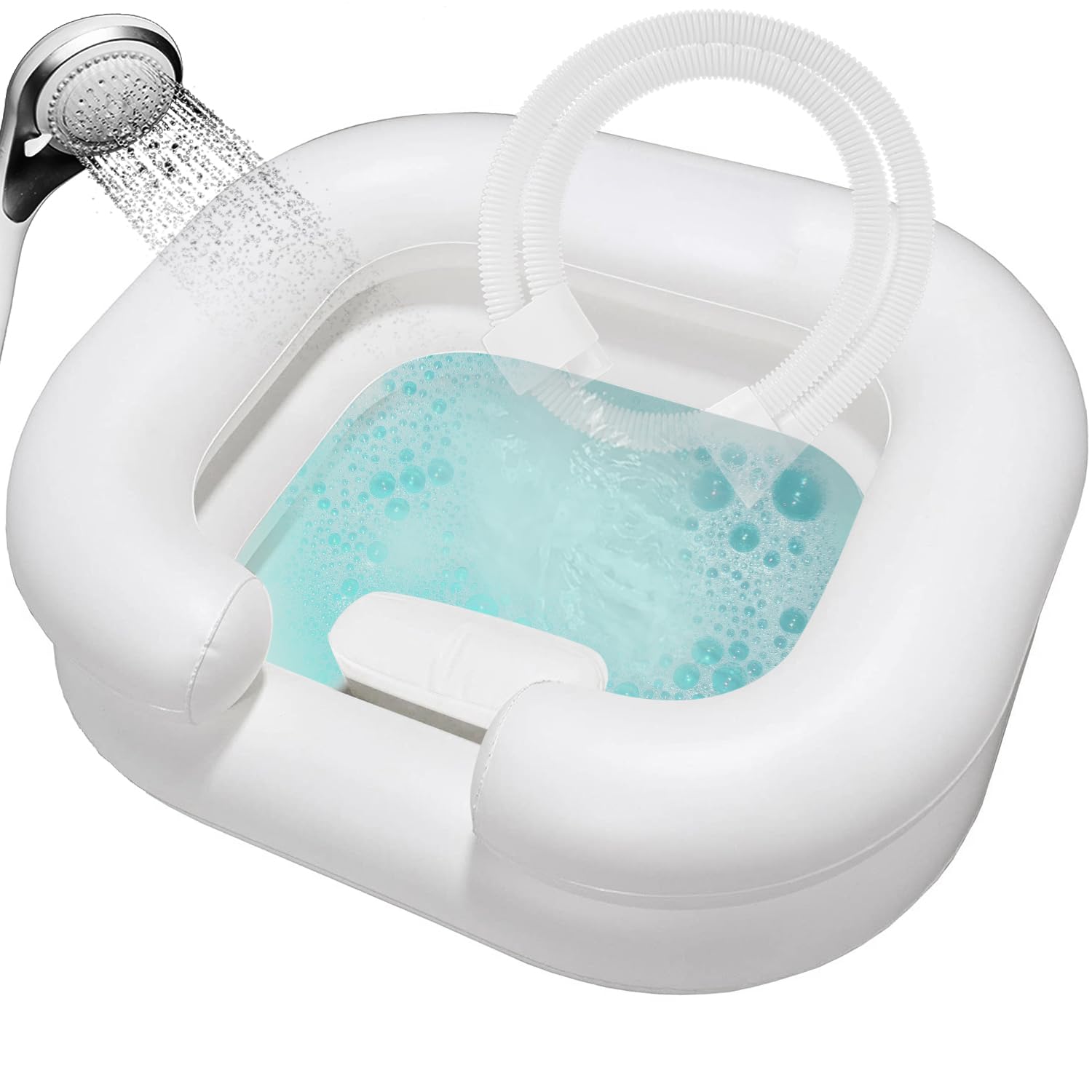 Goping Large Inflatable Shampoo Basin Portable Hair Washing Bowl with Built-in Head Pillow for Elderly, Bedridden, Disabled, Handicapped and Injured in Travel, Hospital or at Home, Pure White