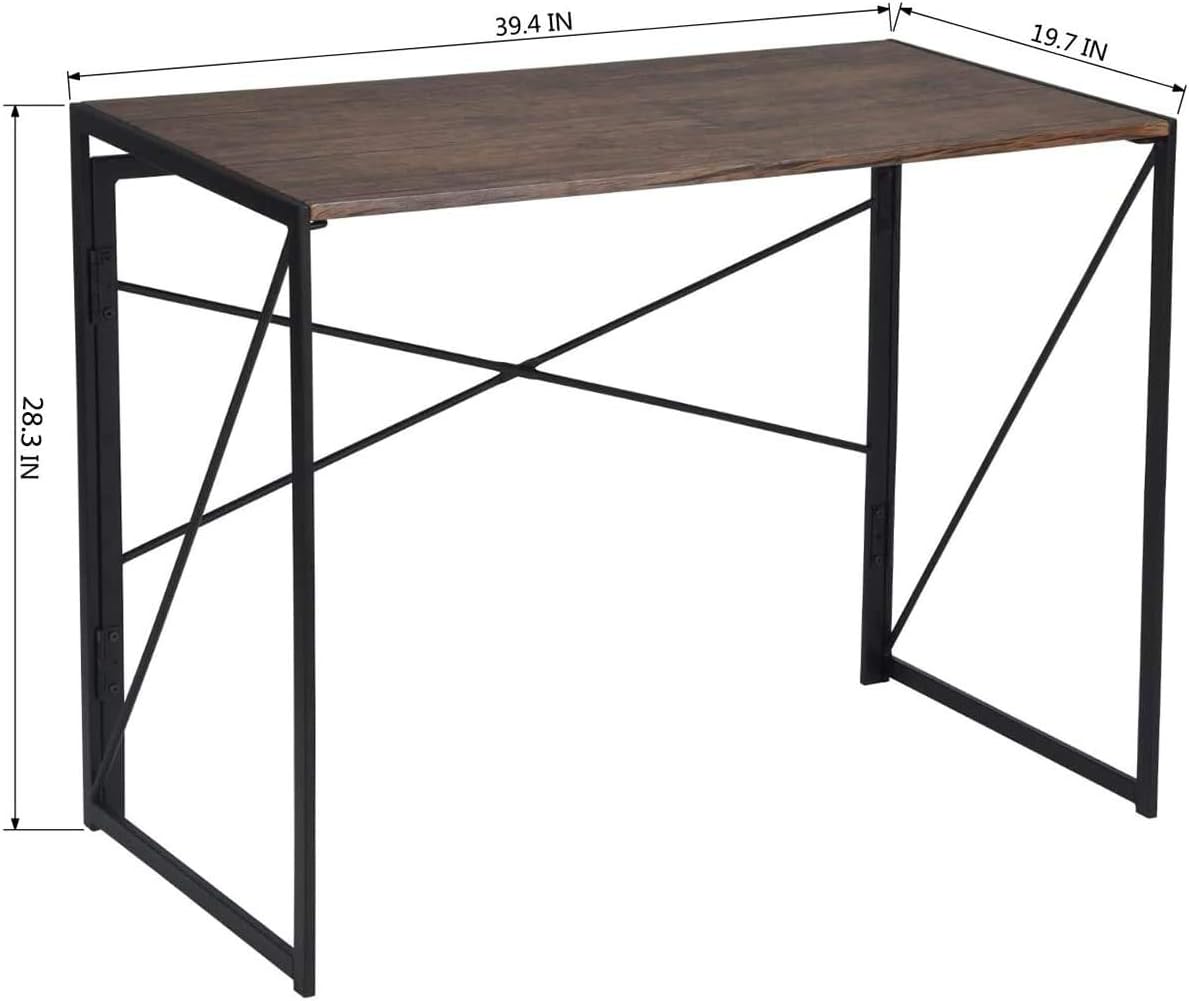 Writing Computer Desk Modern Simple Study Desk Industrial Style Folding Laptop Table for Home Office Notebook Desk Brown Desktop Black Frame: Furniture & Decor
