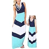 Summer Cute Mommy and Me Boho Striped Chevron Maxi Dresses