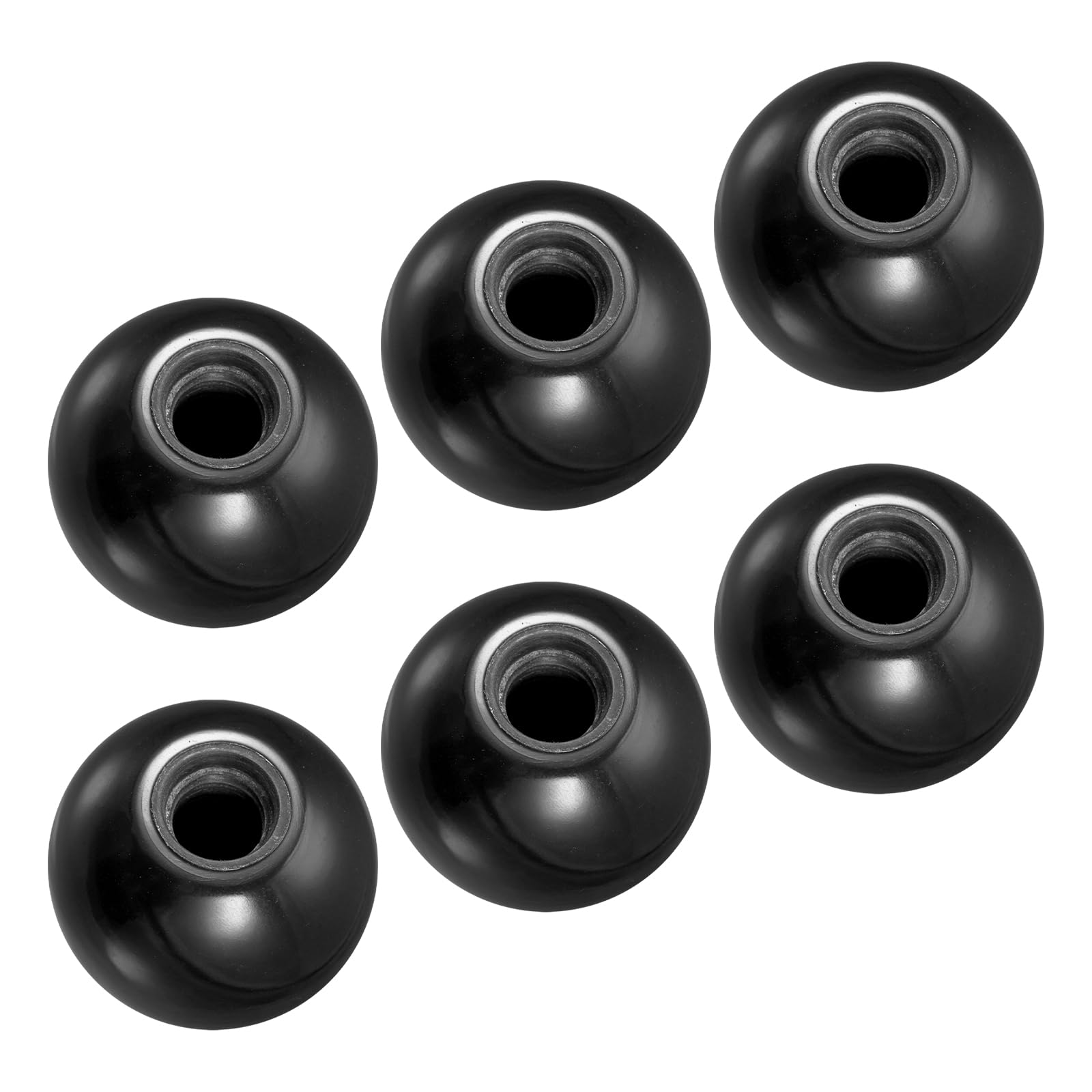 METALLIXITY Threaded Ball Knobs (40mm/1.57") 6Pcs, Plastic Round Operation Ball Handles with M12 Female Thread - for Machine Handle Tool Replacement, Black