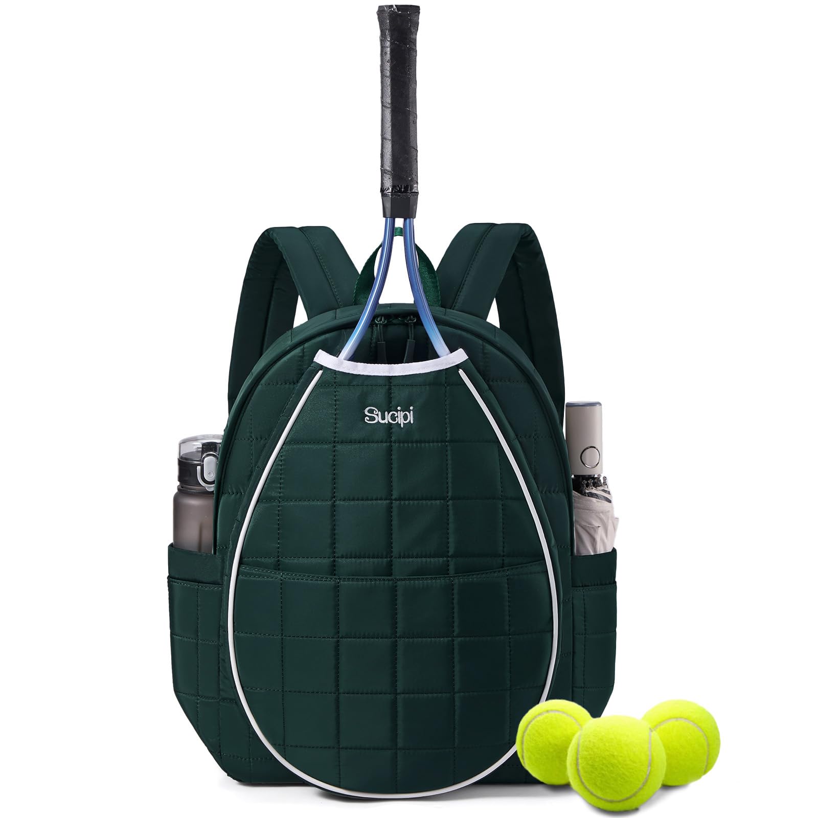 Photo 1 of Sucipi Tennis Bags for Women, Lightweight Quilted Tennis Racket Bag, Large Capacity Tennis Backpack for Tennis Racquet, Pickleball Paddles, Badminton