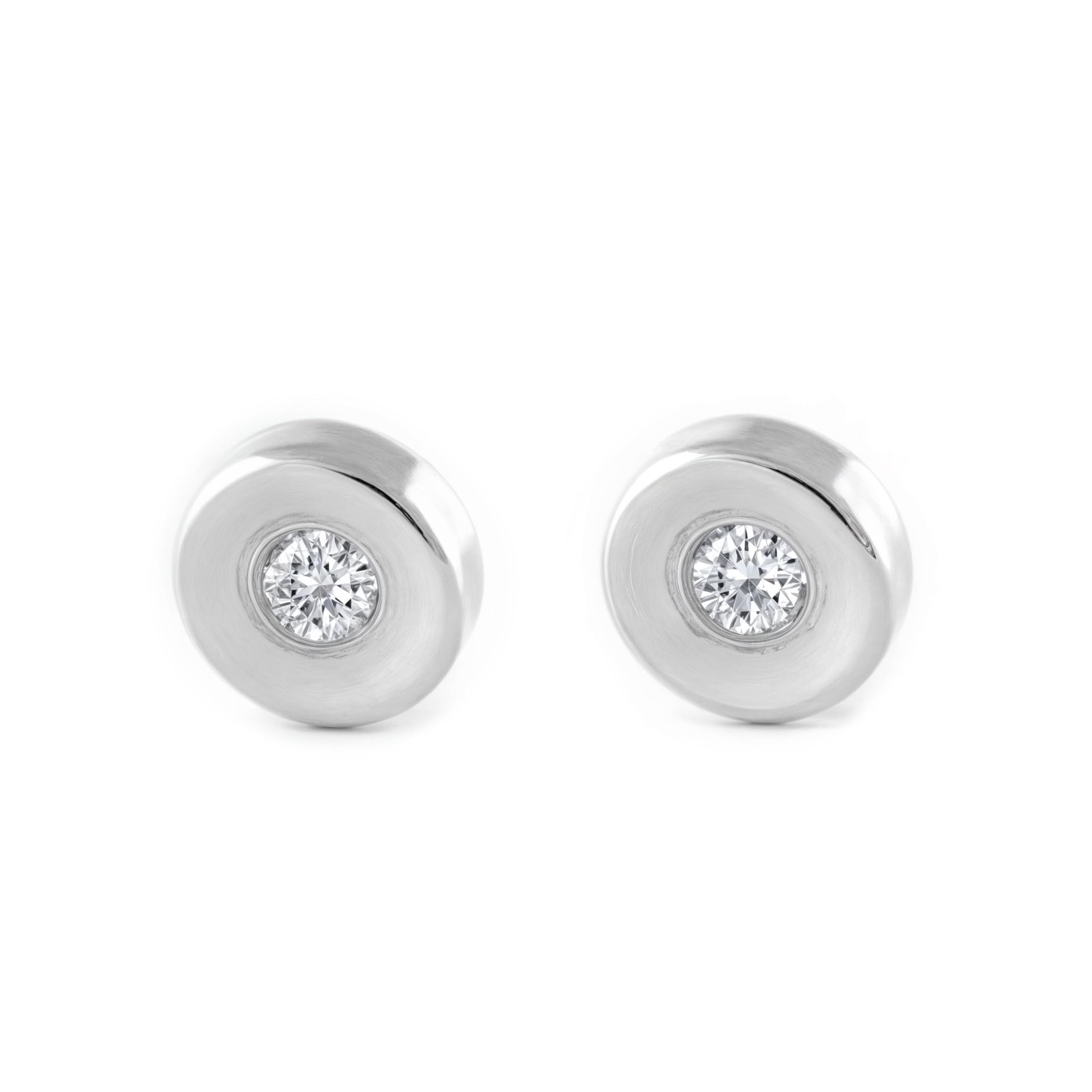Mondepetit - 18ct White Gold Round Cubic Zirconia Children's Baby Earrings shine