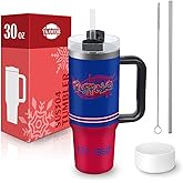 Buffalo 30 oz Tumbler with Handle and Straw,Car cup,Coffee Mug,100% Leakproof Insulated Tumbler with Lid and Straw,Made of Stainless Steel,Cup Holder Friendly Base,Classic Collection Gifts for Fans