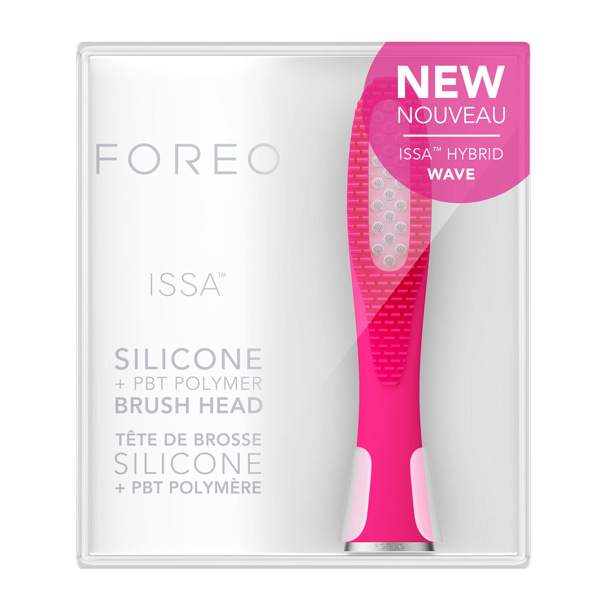 FOREO ISSA Hybrid Wave Brush Head, Medical-Grade Silicone & PBT Polymer Bristles, 6-Months Lasting, Replaceable,Fuchsia