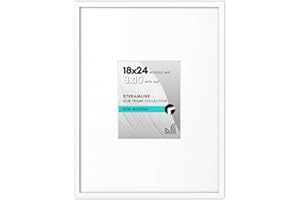 Americanflat 18x24 Poster Frame with Polished Plexiglass - Use as 8x10 Frame with Mat or Display 18x24 Photo Without Mat - Streamline Collection - Thin Border Picture Frames for Wall - White