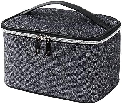 JIEHAN Women Shiny Glitter Fabric Cosmetic Makeup Bag Travel Clutch Holder Toiletry Storage Organizer Pouch Wash Bags Grey