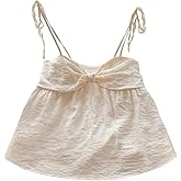 SOLY HUX Women's Summer Cami Tops Tie Shoulder Spaghetti Strap Ruched Peplum Ruffle Camisole Top