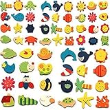 AUCH 48pcs Assorted Color Wooden Magnetic Fun Bright Colorful Preschool Toddler Toy Color and Shapes Learning Refrigerator Magnets Fridge Stickers