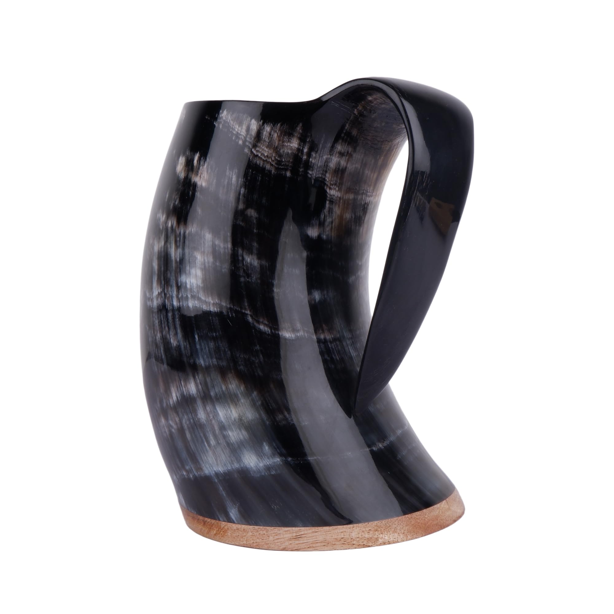 Viking By Heart Viking Drinking Authentic Horn Mug with Wooden Base, Approximately 500ml Capacity Liquid Holding Capacity, Unique Beer Gift for Men, Women, Husband, Boyfriend