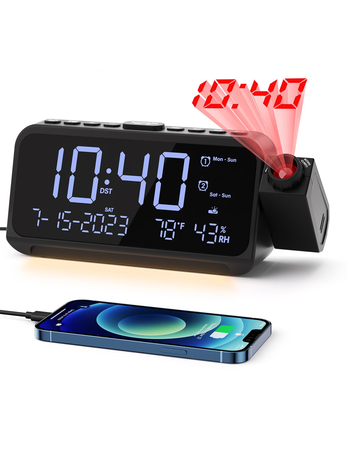 ROCAM Projection Alarm Clock, Digital Clock with