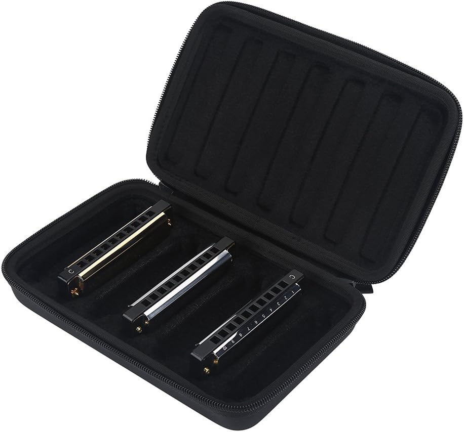 Harmonica Storage Case PU Leather ered Carrying 10 Hole Bag for 7 Harmonicas Black harmonica case see cartments aries adults cases gig bag harp fer r mundharmo box and pouches ha