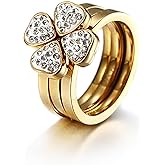 CIUNOFOR 14K Gold Plated Ring Simulated Diamond CZ Cocktail Rings for Women Gold Statement Rings Timeless Clover Bands for Unisex adults Parallel Bar Ring for Men Customized Personalized
