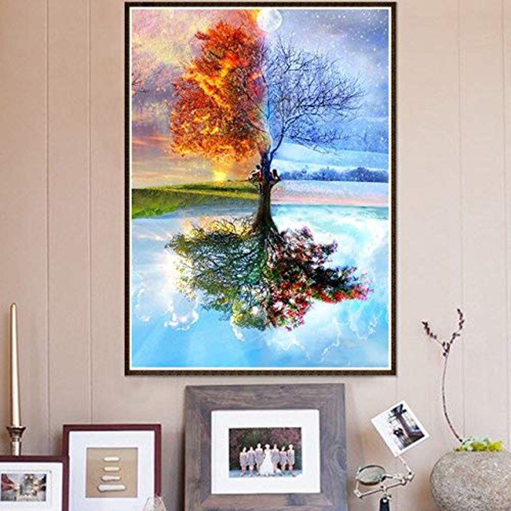 5D Diamond Painting,Rhinestone Diamond Embroidery Paintings Pictures DIY Paint with Diamonds Arts Craft for Home Wall Decor Full Drill 30 x 40cm (Season Tree)