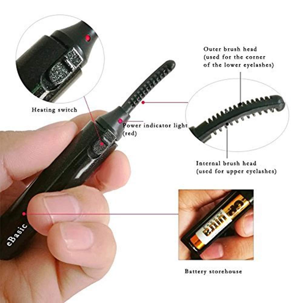 eBasic Recourbe Cils Électrique Portable Chauffant Mini Bigoudi des Cils Outil de Maquillage de Yeux pour Cils Courbés Noir pour les Filles Femmes