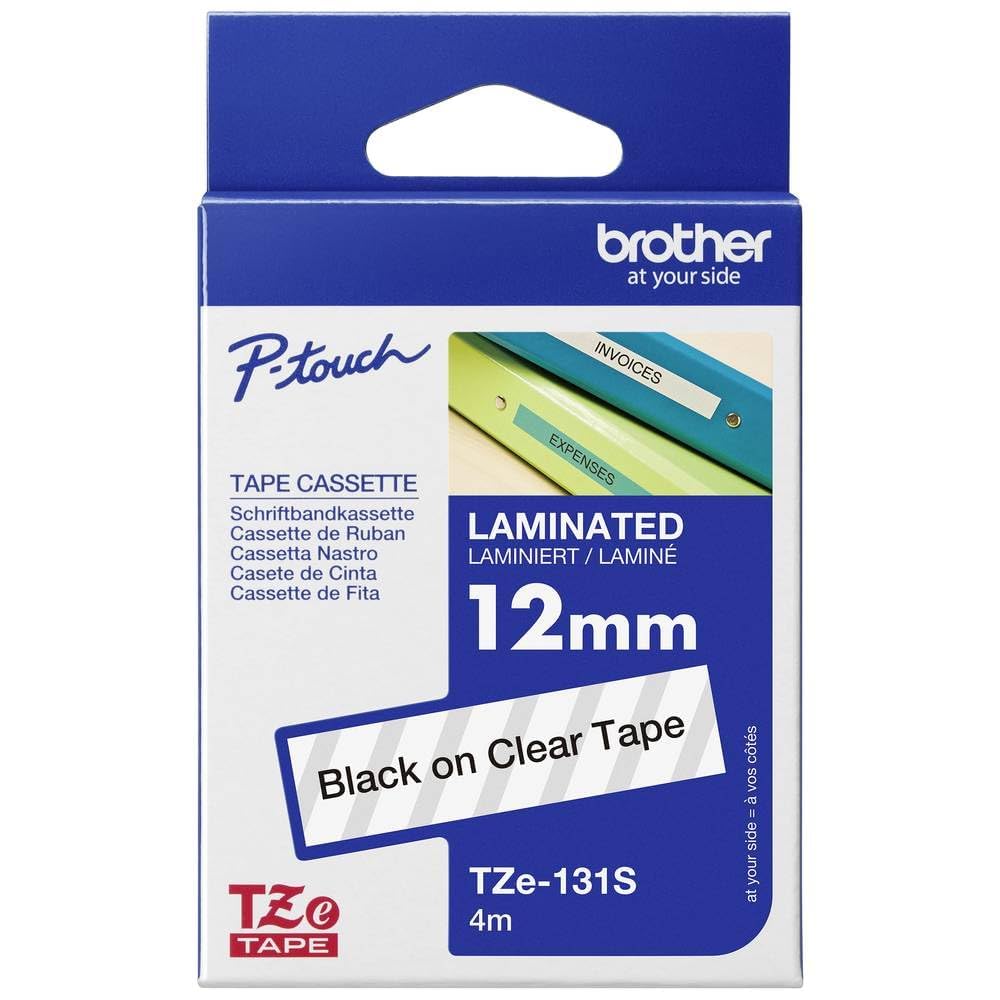 Brother TZe-131S Labelling Tape Cassette, Black on Clear, 12mm (W) x 4M (L), Laminated, Brother Genuine Supplies